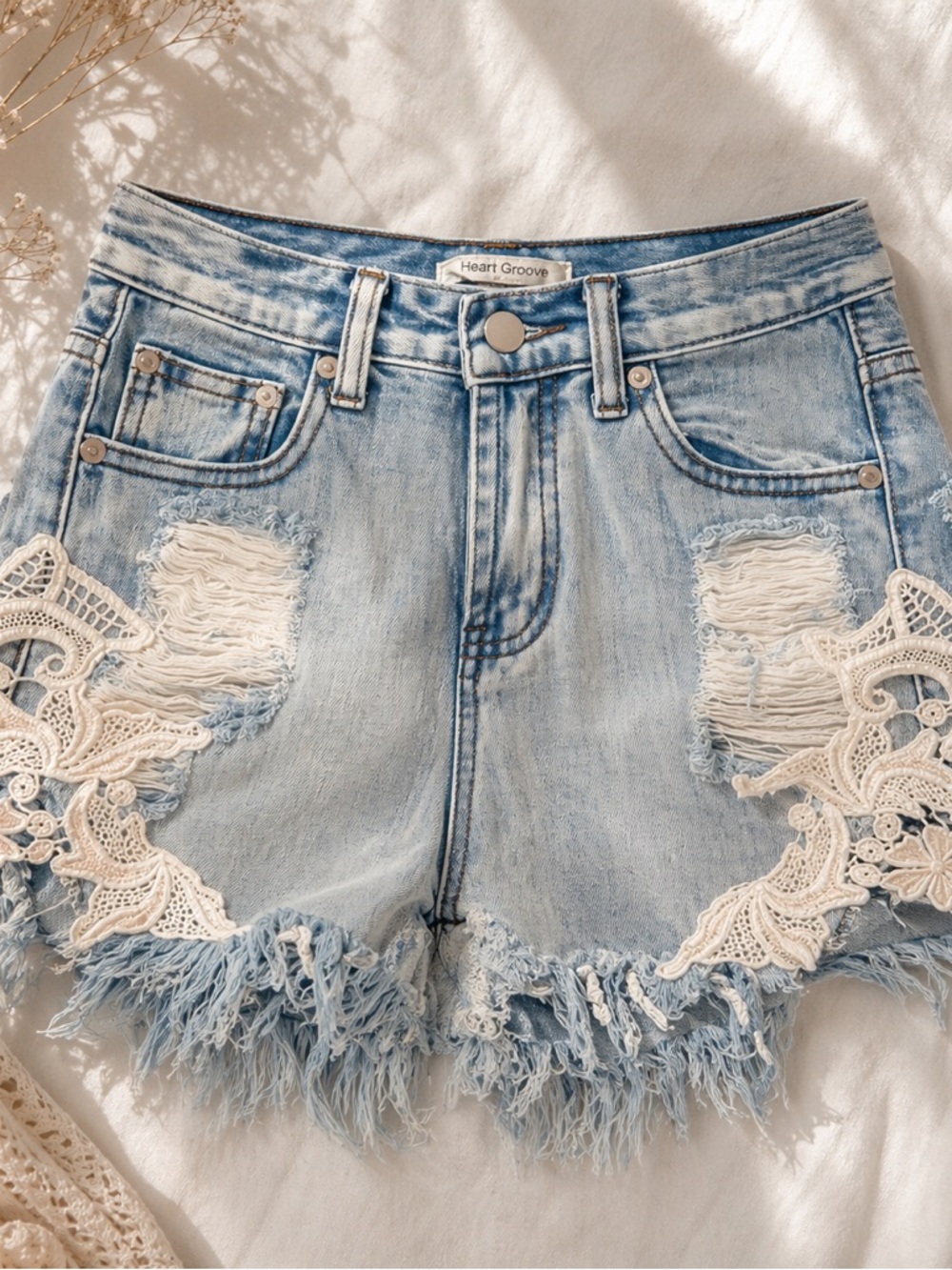 Mura Boutique High Rise Lace Detail Shorts